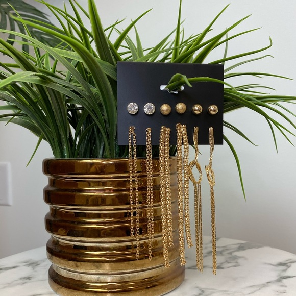 6 Piece Stud Drop Earrings Set Gold Silver Diamond - Picture 7 of 7